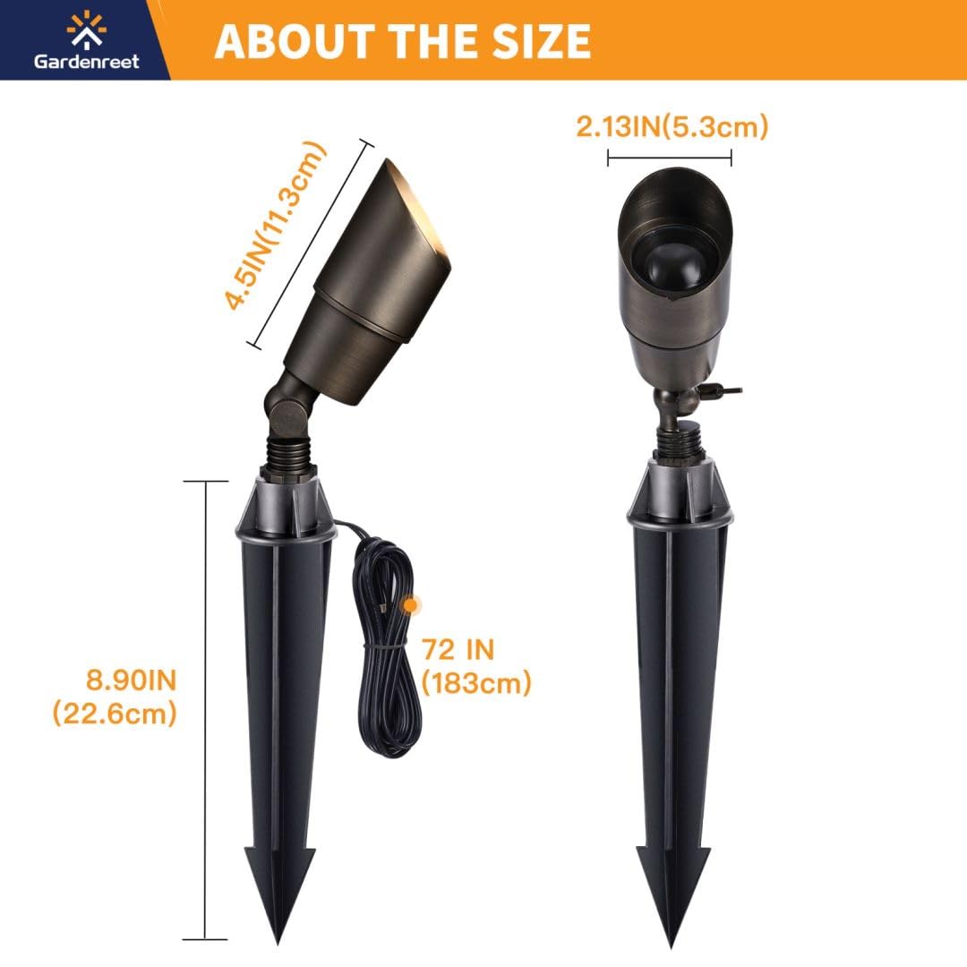 Gardenreet Brass Landscape Lighting Kit (4-Pack Led Spotlights) With 100 Feet Cable And 20Pack Wire Connectors For Outdoor House