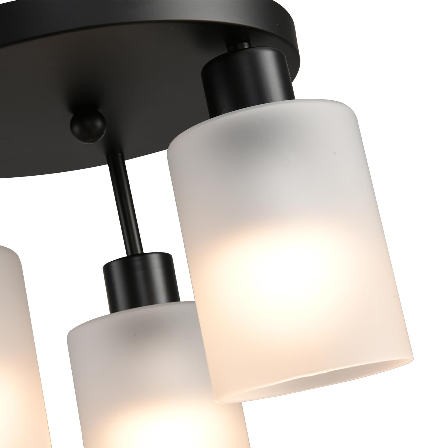 Ihengyanlt 3-Light Industrial Farmhouse Black Matte Light Fixtures Ceiling Mount, With Frosted Glass Shades Semi Flush Mount Cei