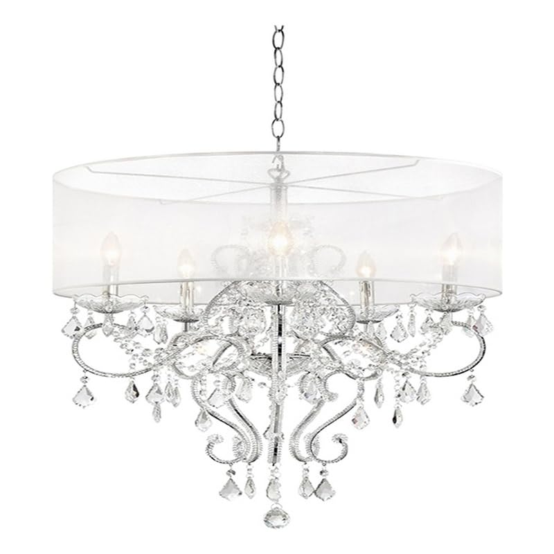 Benjara Wall Ceiling Lamp with Hanging Crystals and Round Canopy, Silver