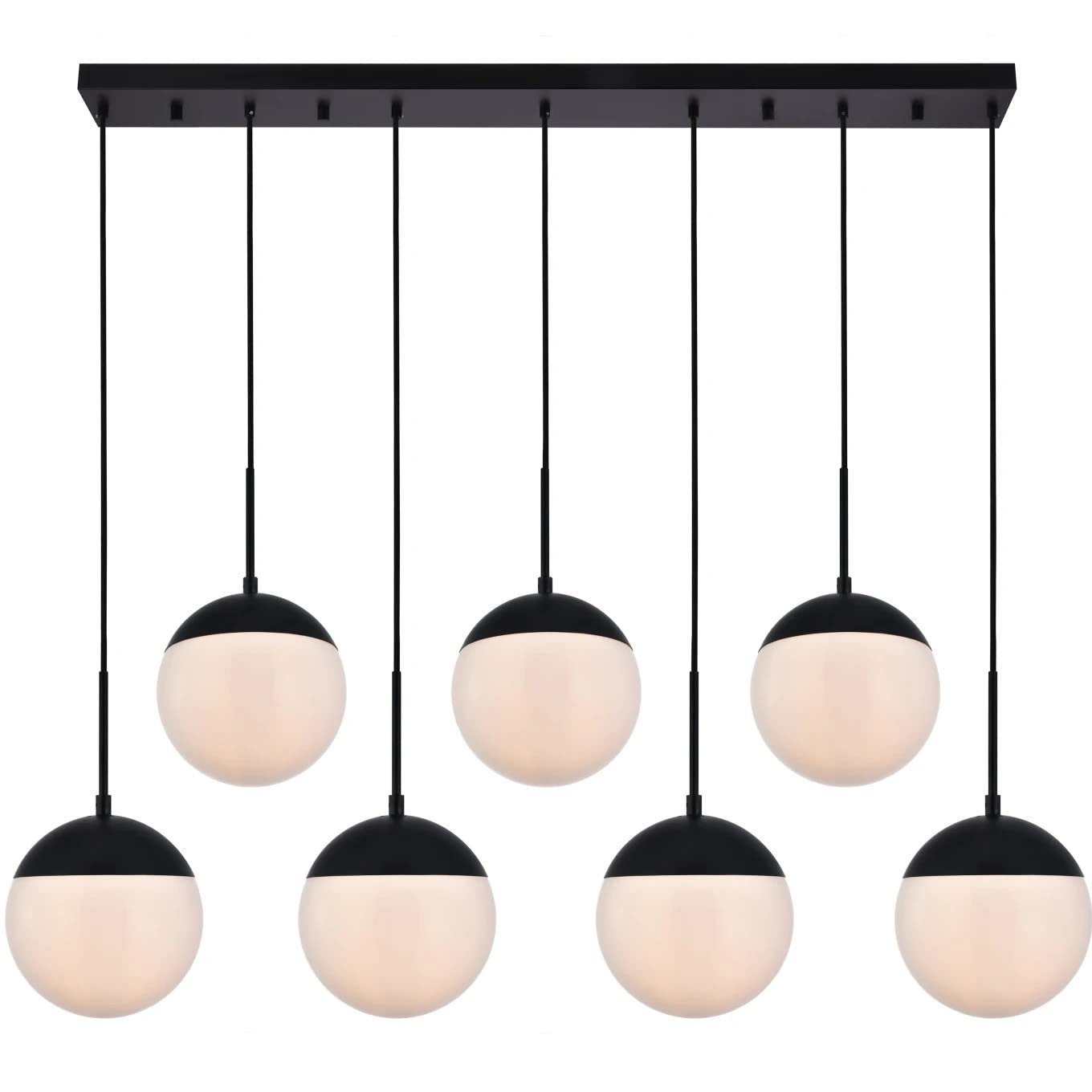 Living District Eclipse 7 Lights Black Pendant with Frosted White Glass