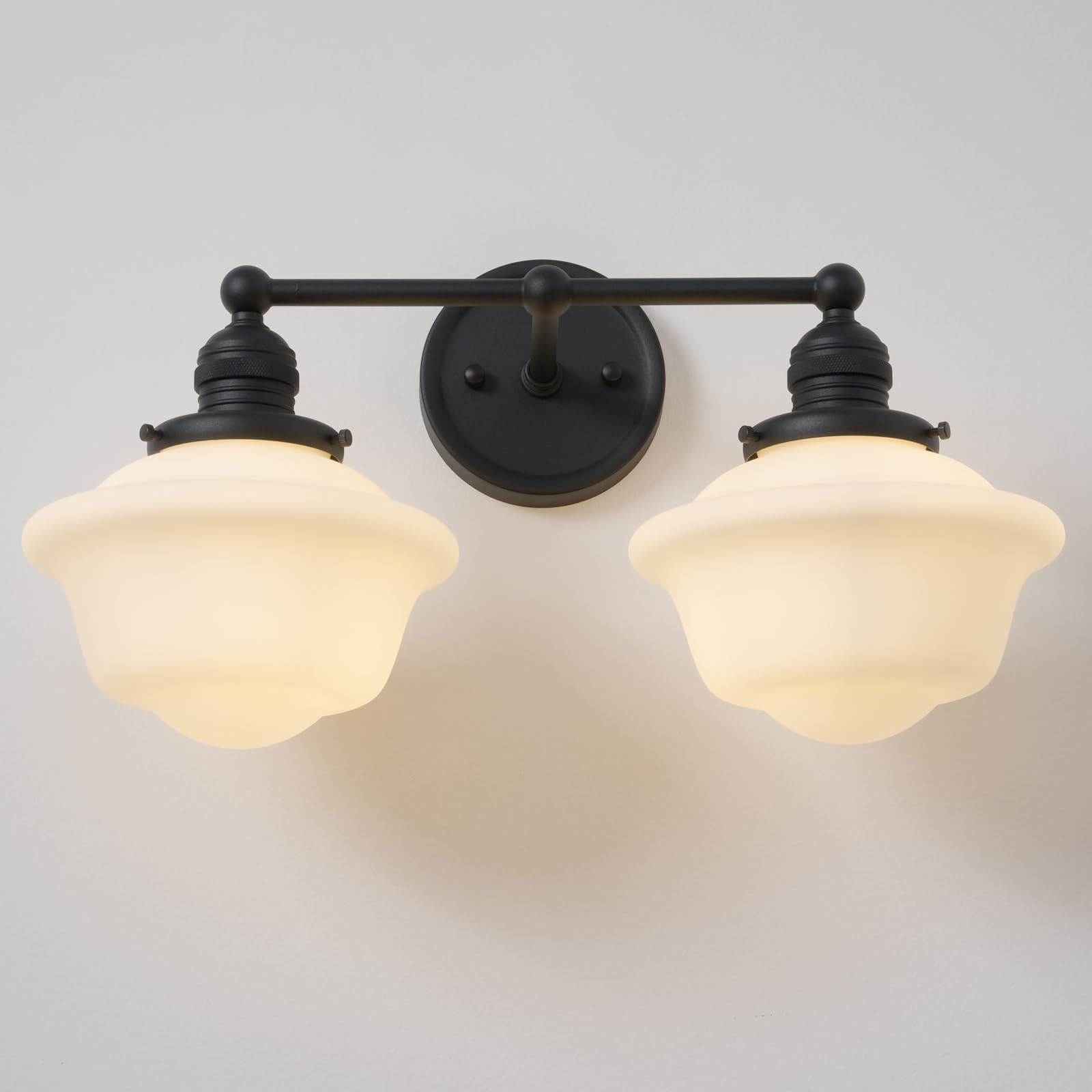 Teqinchy Vintage 2-Lights Wall Sconce Lights Black Bathroom Vanity Light with Milk Glass Double Sconce Wall Mounted Lamp for Bedroom Living Room Bathroom Mirror Kitchen Hallway Hardwire