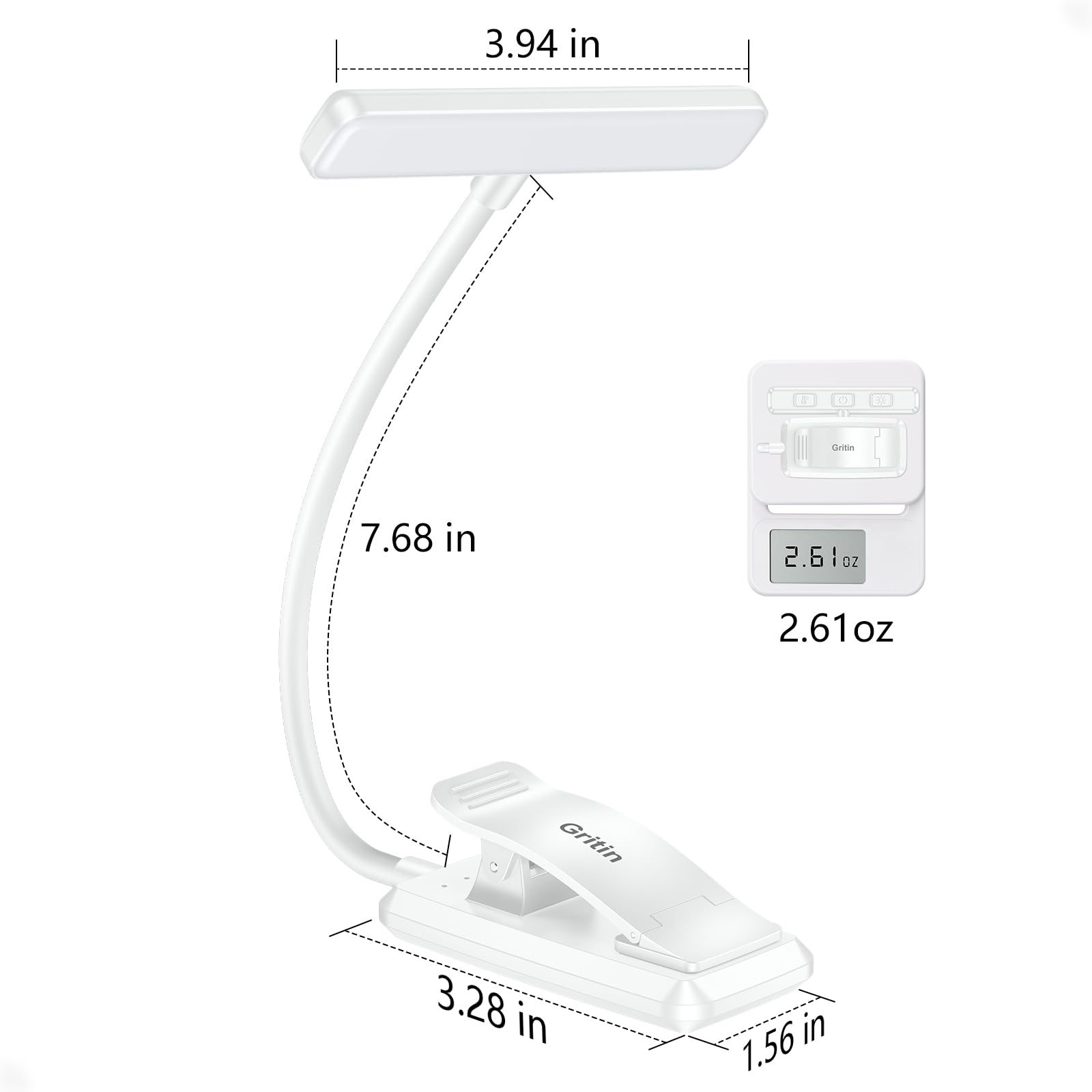 Gritin 19 Led Rechargeable Book Light For Reading In Bed With Memory Function- Eye Caring 3 Color Temperatures,Stepless Dimming