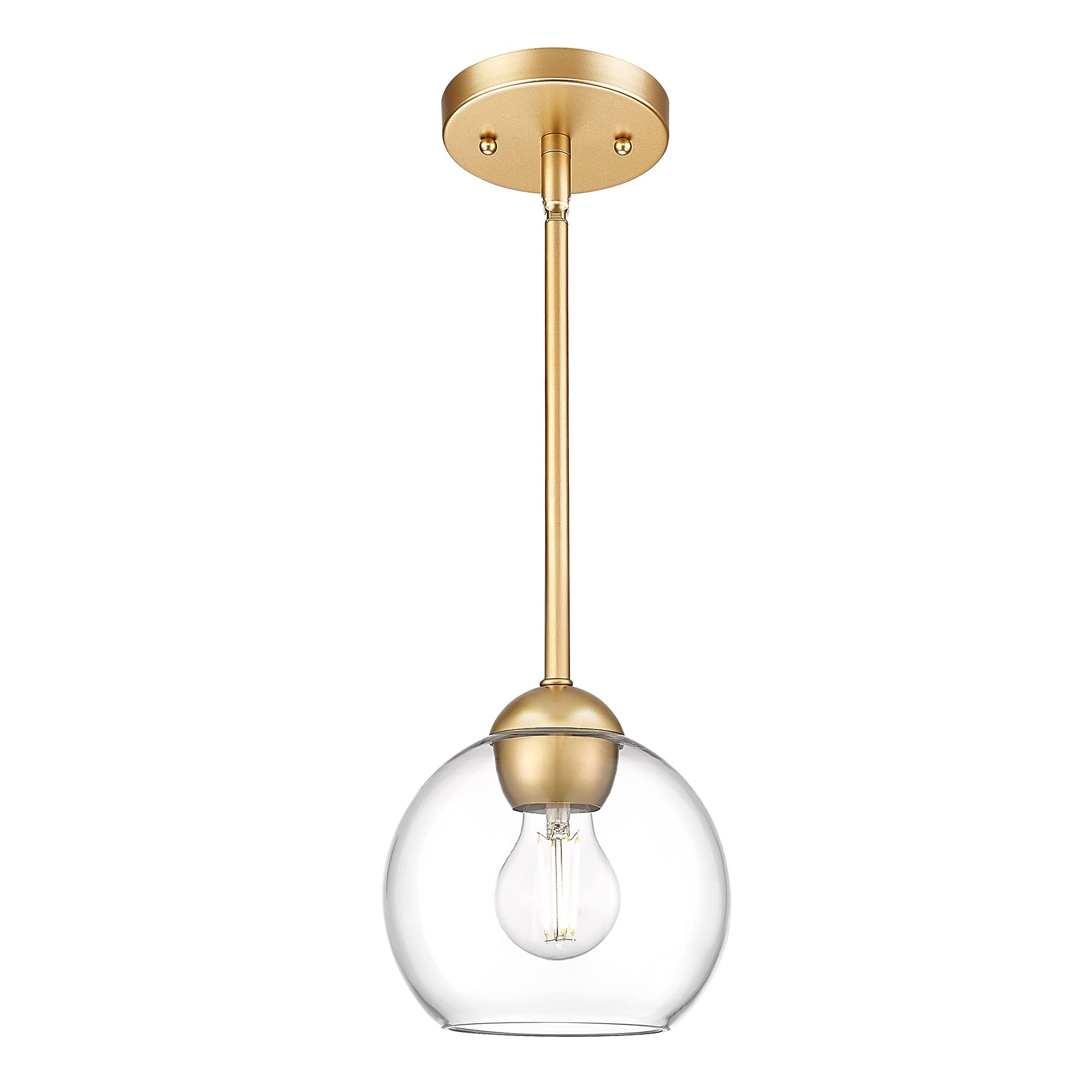 Emak Modern 7 Inch Globe Pendant Lights, Industrial Gold Pendant Light Fixtures, 1-Light Hanging Lights with Clear Glass Shade for Kitchen Island, Bedroom, Bathroom, Dining Room, Hallway, PL119-GD