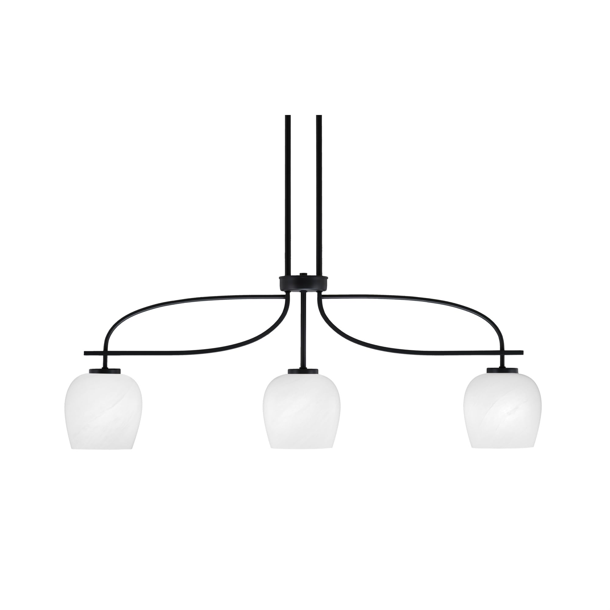 Cavella 3 Light Island Light Shown in Matte Black Finish with 6&quot; White Marble Glass