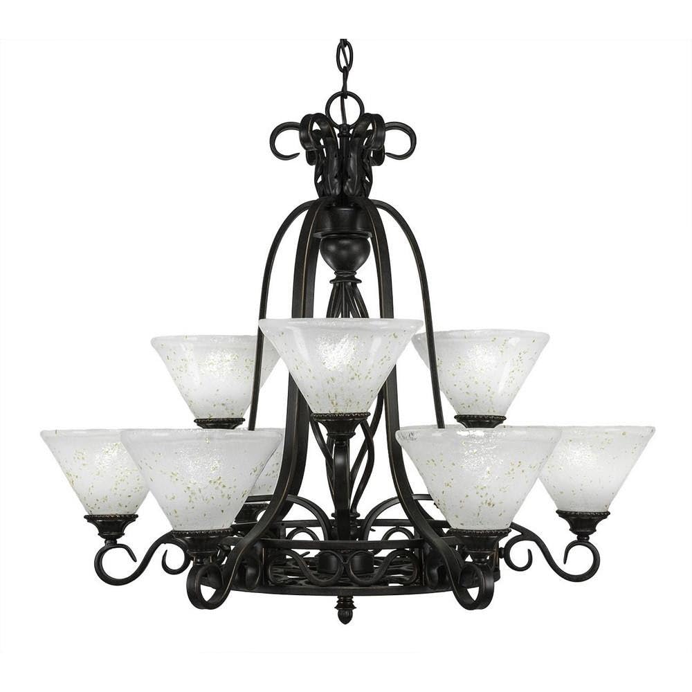 Toltec Lighting 869-DG-7145 Elegantn++ - Nine Light 2-Tier Chandelier, Dark Granite Finish with Gold Ice Glass