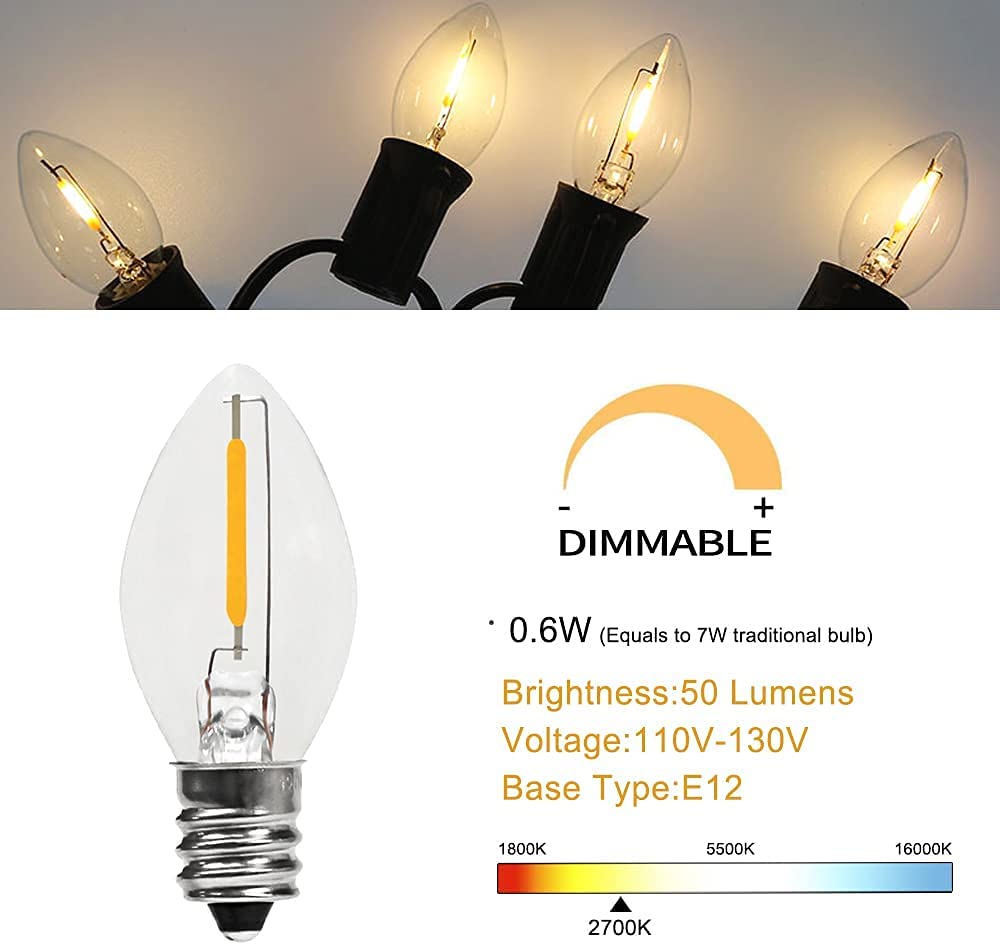 MYEMITTING C7 LED Light Bulbs 0.6W Waterproof Clear Glass 6 Pack Warm White 2700K E12 Base