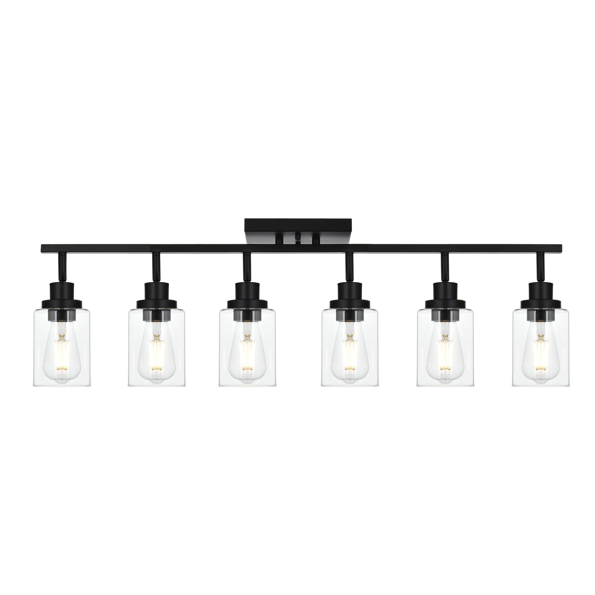 Wanluce 6-Light Black Track Lighting Kit, Rotatable Spotlight with Clear Glass Shade, Model 16450SP-6BL for Kitchen and Bathroom