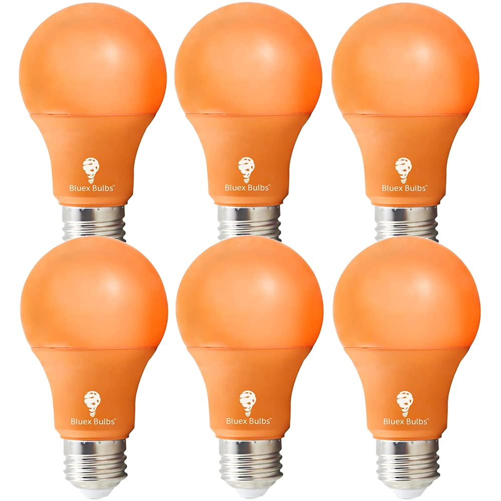 6 Pack BlueX LED A19 Orange Light Bulbs - 7W (50Watt Equivalent) - E26 Base LED Orange Bulb, Party Decoration, Porch, Home Lighting, Holiday Lighting, Decorative Illumination Orange LED Bulb