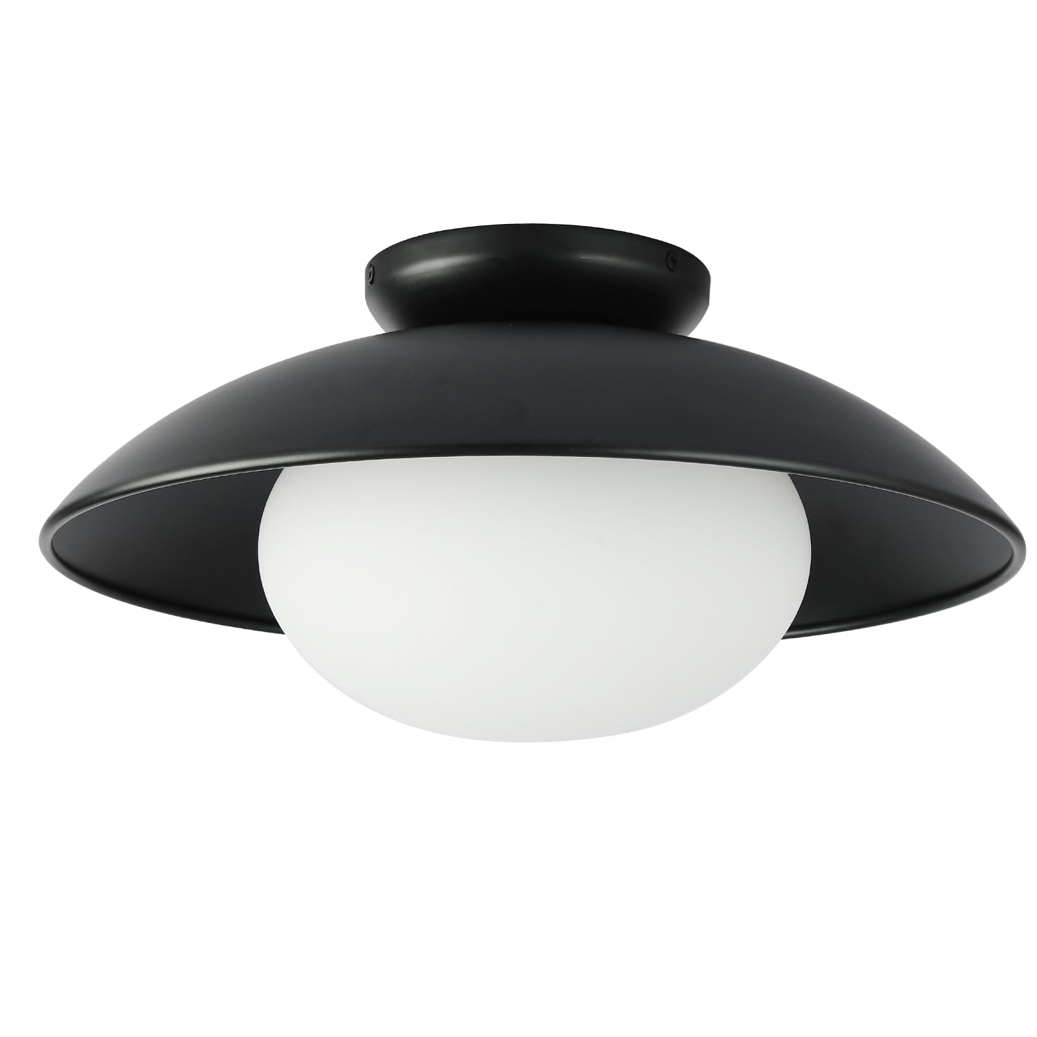 Pirxxiy Soft Black 15In Semi Flush Mount Ceiling Light Fixture, Bowl Lampshade Style Vintage Close To Ceiling Light Fixture, Mod