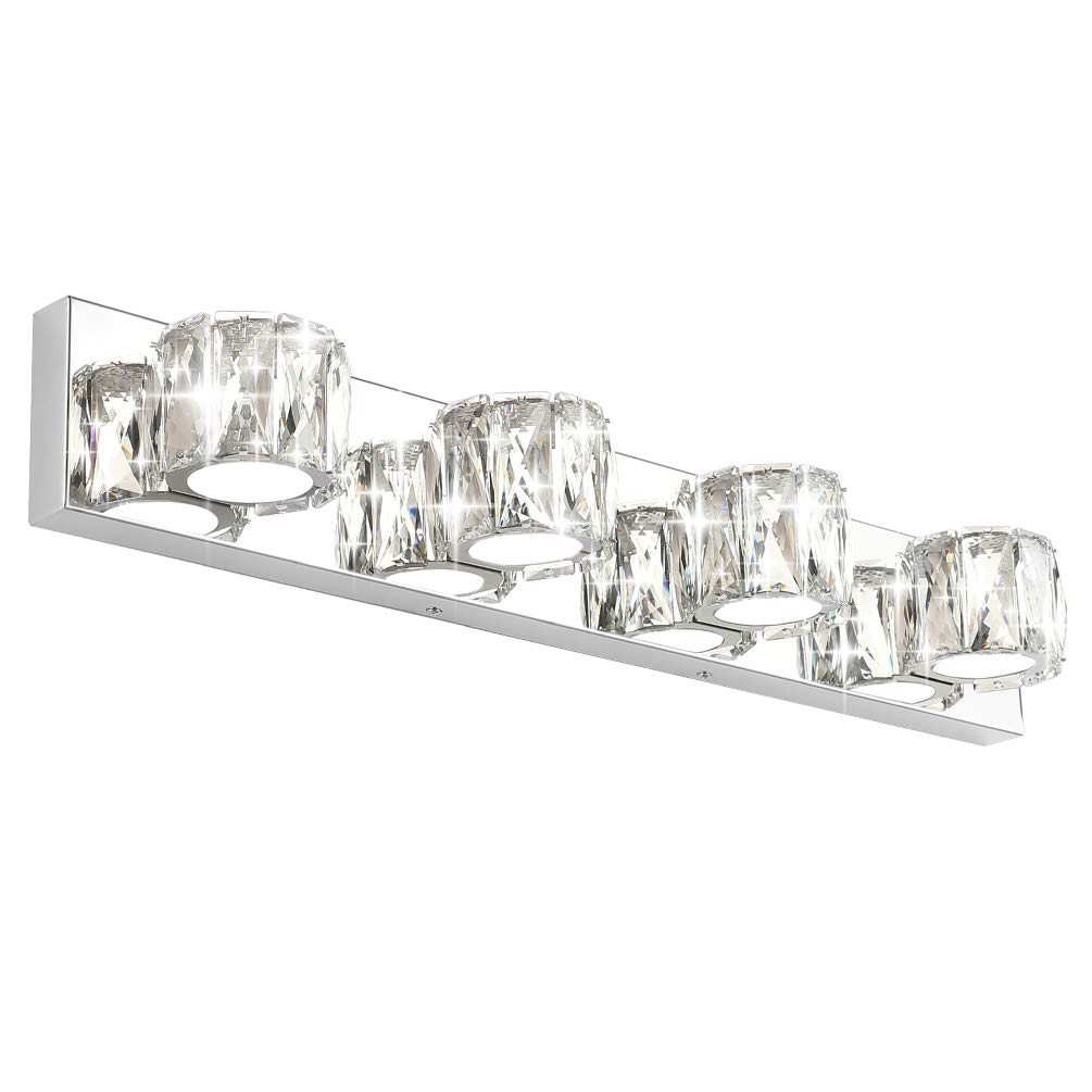 Aipsun 4 Lights Crystal Vanity Lights, Modern LED Bathroom Fixtures, White Light, Model 5f29f528-a7b0-4980-a069-cdffd7fe9114