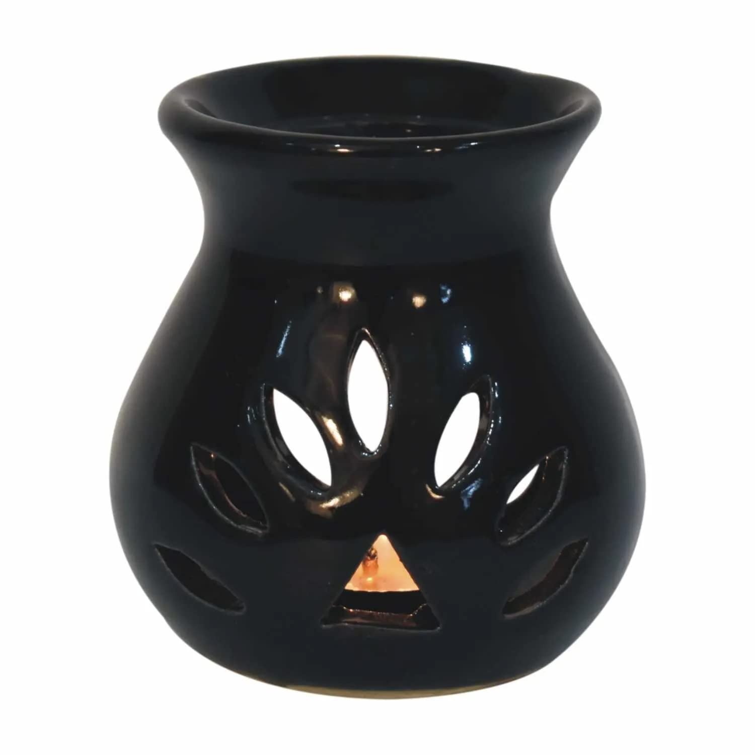 Mkd2 Rise Ceramic Clay Candle Aroma Diffuser Oil Burner Lamp for Home Fragrance (Black)