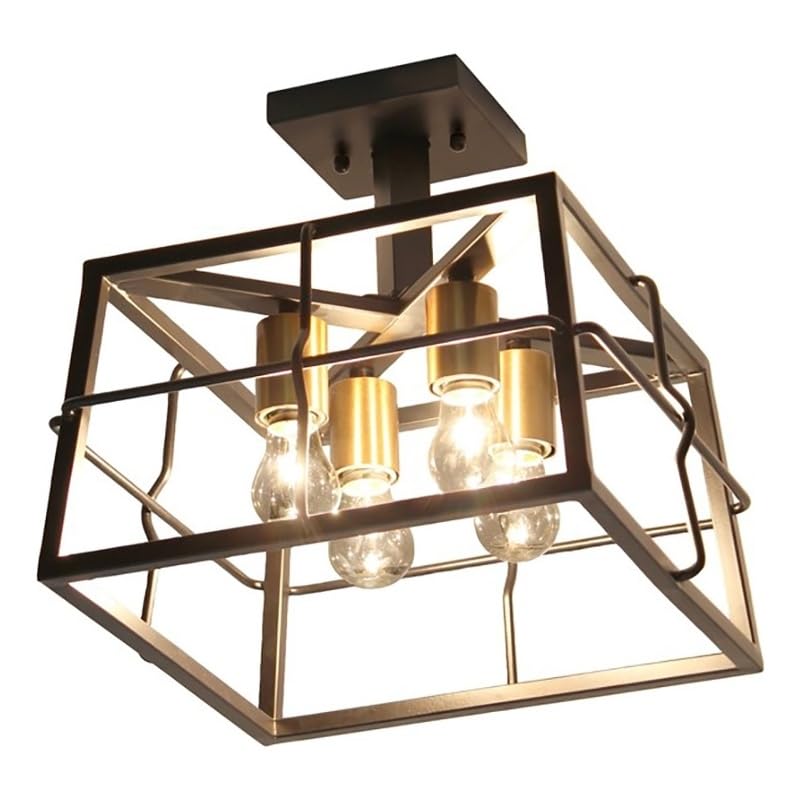 All The Rages Ironhouse 4-Light Semi Flush Mount, Metal, Black, Model 514Y9