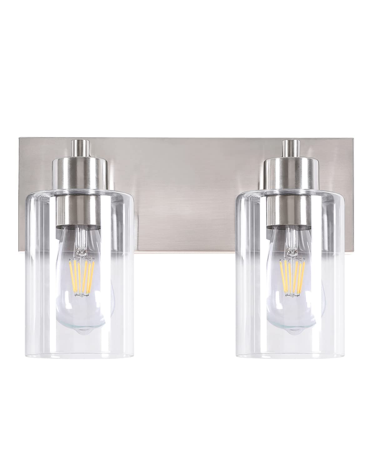 Chosenior Bathroom Light Fixtures, 2-Light Brushed Nickel Bathroom Vanity Light, Modern Wall Sconces With Clear Glass Shade For