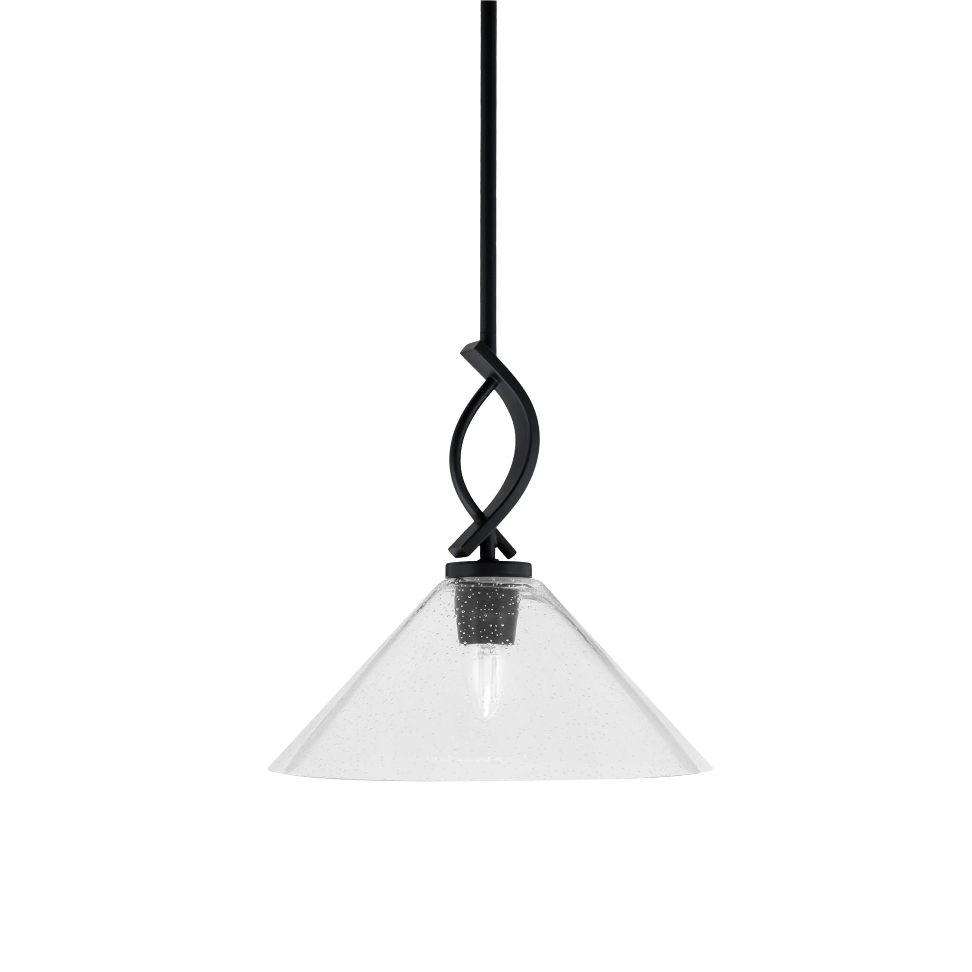 Cavella 1 Light Stem Mini Pendant Shown In Matte Black Finish With 12" Clear Bubble Glass