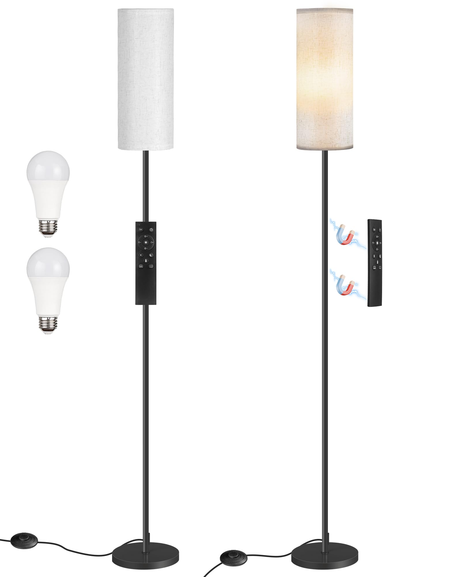2 Pack Dimmable Floor Lamps For Living Room With 2 Remotes And Foot Switch, Corner Floor Lamp, 66'' Standing Tall Lamp, 10W 900L