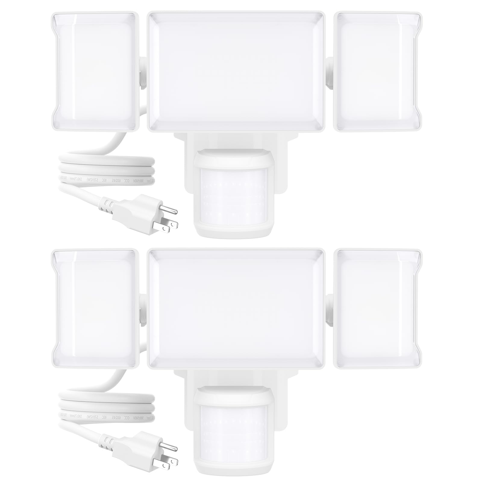 Olafus 75W Motion Sensor Outdoor Light Plug in, 2 Pack Motion Flood Lights 3 Heads, 7500LM LED Security Light IP65, Motion Activ