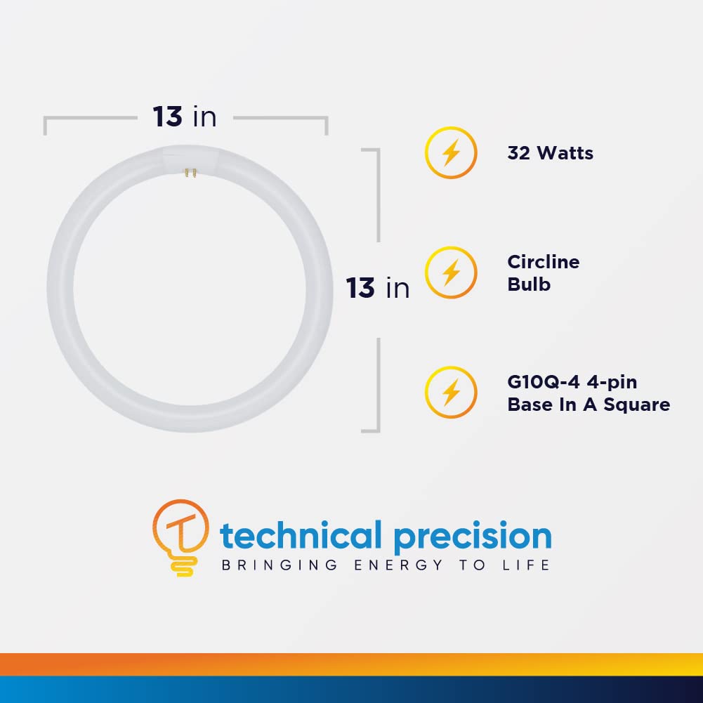 Technical Precision FC12T9 Circline Bulb Replacement, 32W, 3000K Warm White, 1950 Lumens, 4-Pin G10q-4 Base, Model