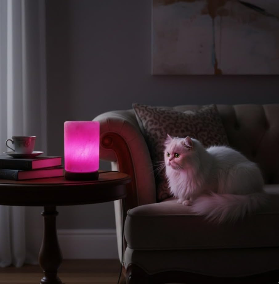 NatureBoost HL Himalayan Pink Salt USB Multi Colored lamp (Cylinder) | Calming Office & Home Decor