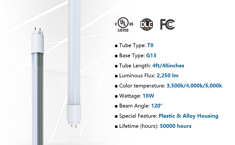 Sokply T8 T12 4Ft Led Bulbs Light Tube Type A+B 18W 2250Lm, F32T8/F40T12 Led Fluorescent Replacement, 6000K White Light, Plug An