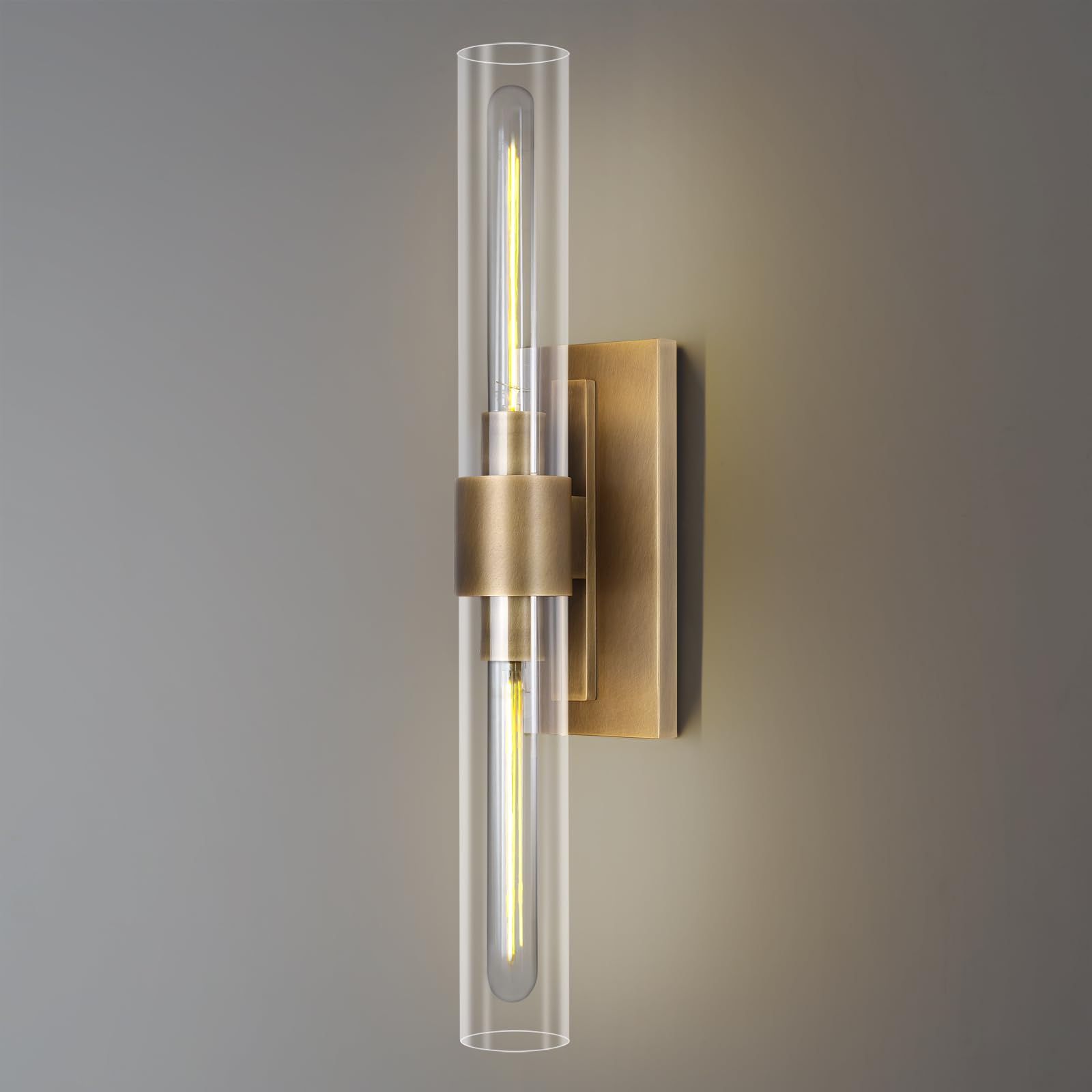 Zhtiechui Brass Bathroom Vanity Wall Sconces, 2-Light Glass Tube Wall Sconces, 24 Inch Horizontal Or Vertical Linear Wall Sconce