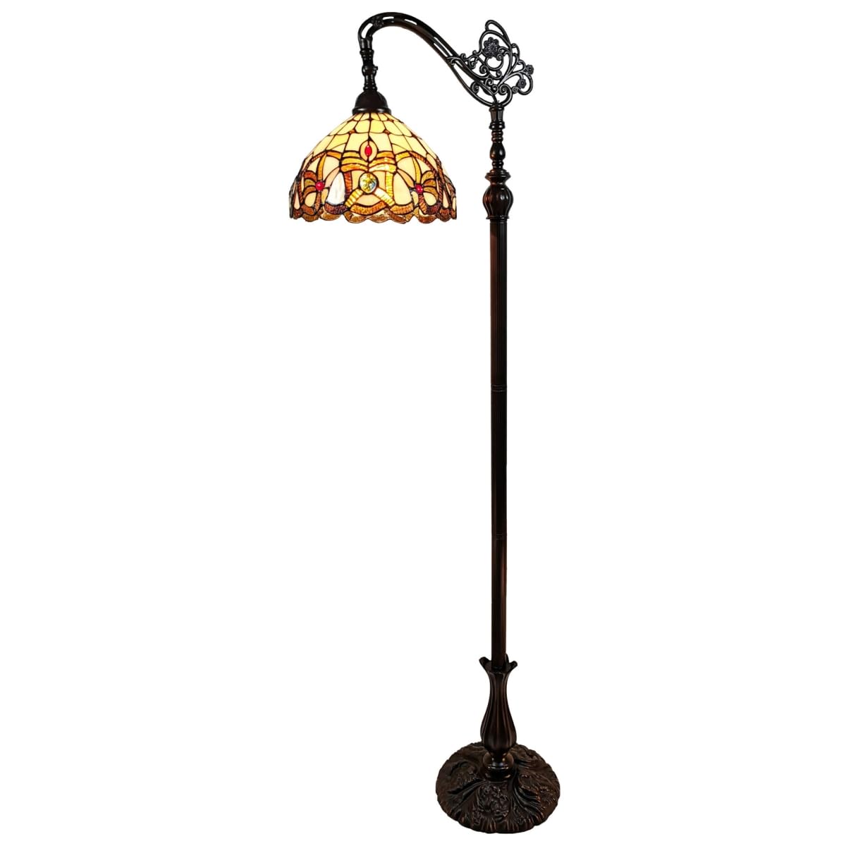Homeroots Traditional Brown Floor Lamp With Stained Glass Bowl Shade, 72 X 11 X 11 In.