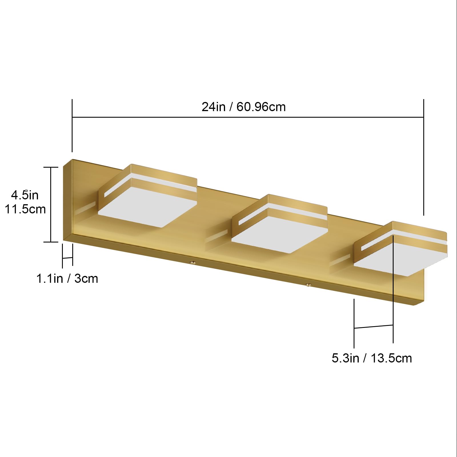 SineRise 3-Light Bathroom Vanity Light Fixtures, 24-Inch, Brass, Modern Acrylic, Cool White 6000K, Model 4ee98a40-d39a-4a