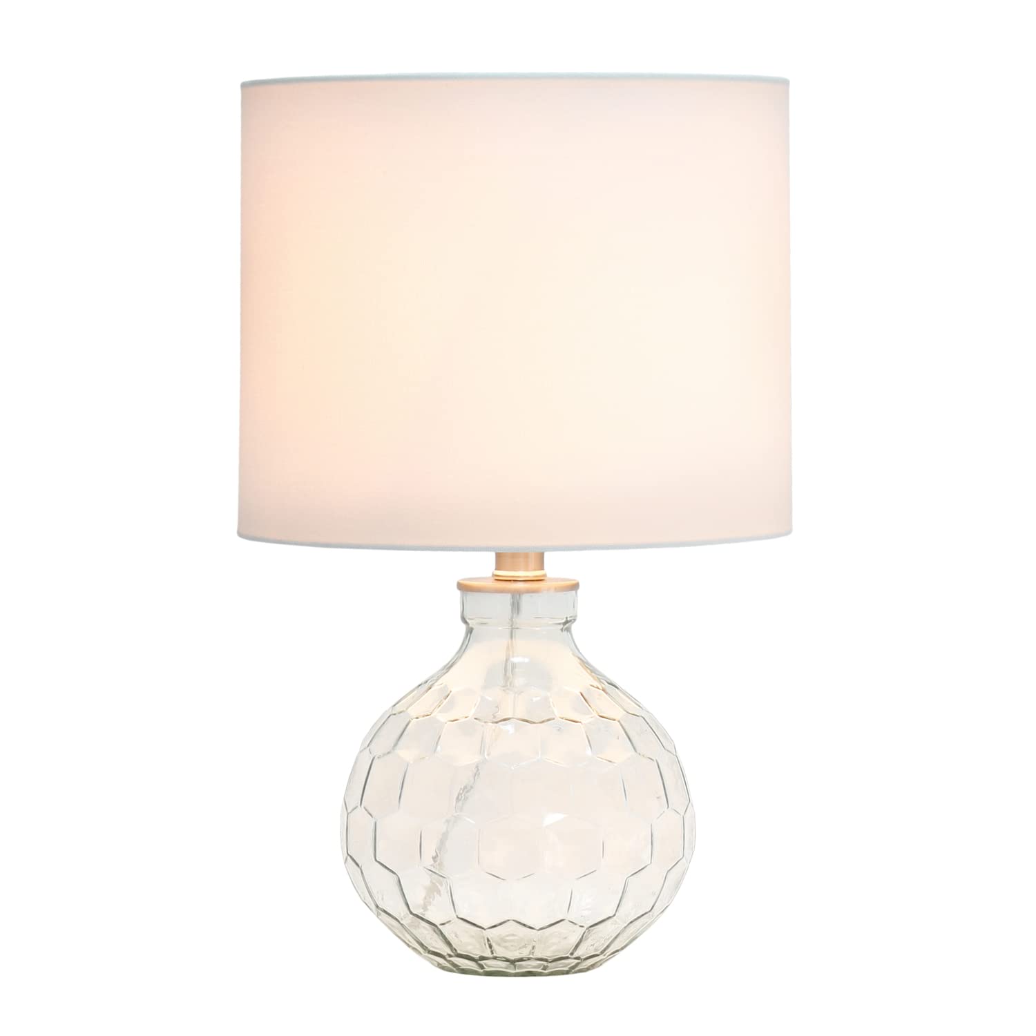 Elegant Designs LT1125-CLR Modern Glass Hexagon Table Lamp, 17.75in Clear Glass with White Fabric Shade