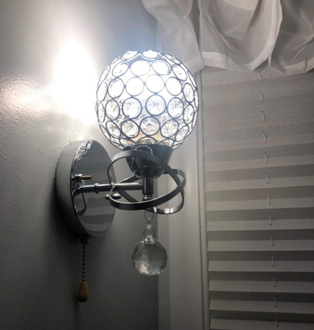 WeFoonLo Modern Crystal Wall Light Fixture, Chrome Finish, E14 Socket, Spherical, Bedroom Sconce, Model TL1135, Silver