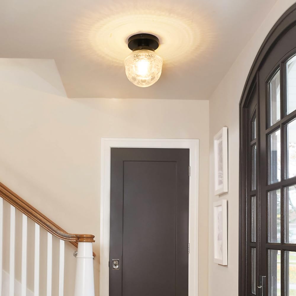 Dsmjfu Black Semi Flush Mount Ceiling Light, Small Hallway Light Fixture, Vintage Close To Ceiling Light Fixture For Bathroom, E