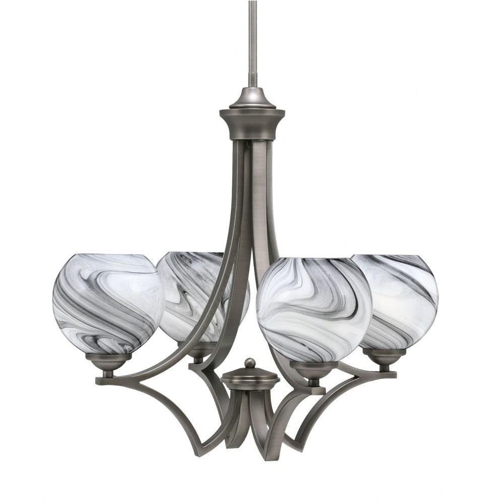 Toltec Lighting 564-Gp-4109 Zilo - 4 Light Uplight Chandelier-19.75 Inches Tall And 20.75 Inches Wide, Finish Color: Graphite, Glass Color: Onyx Swirl