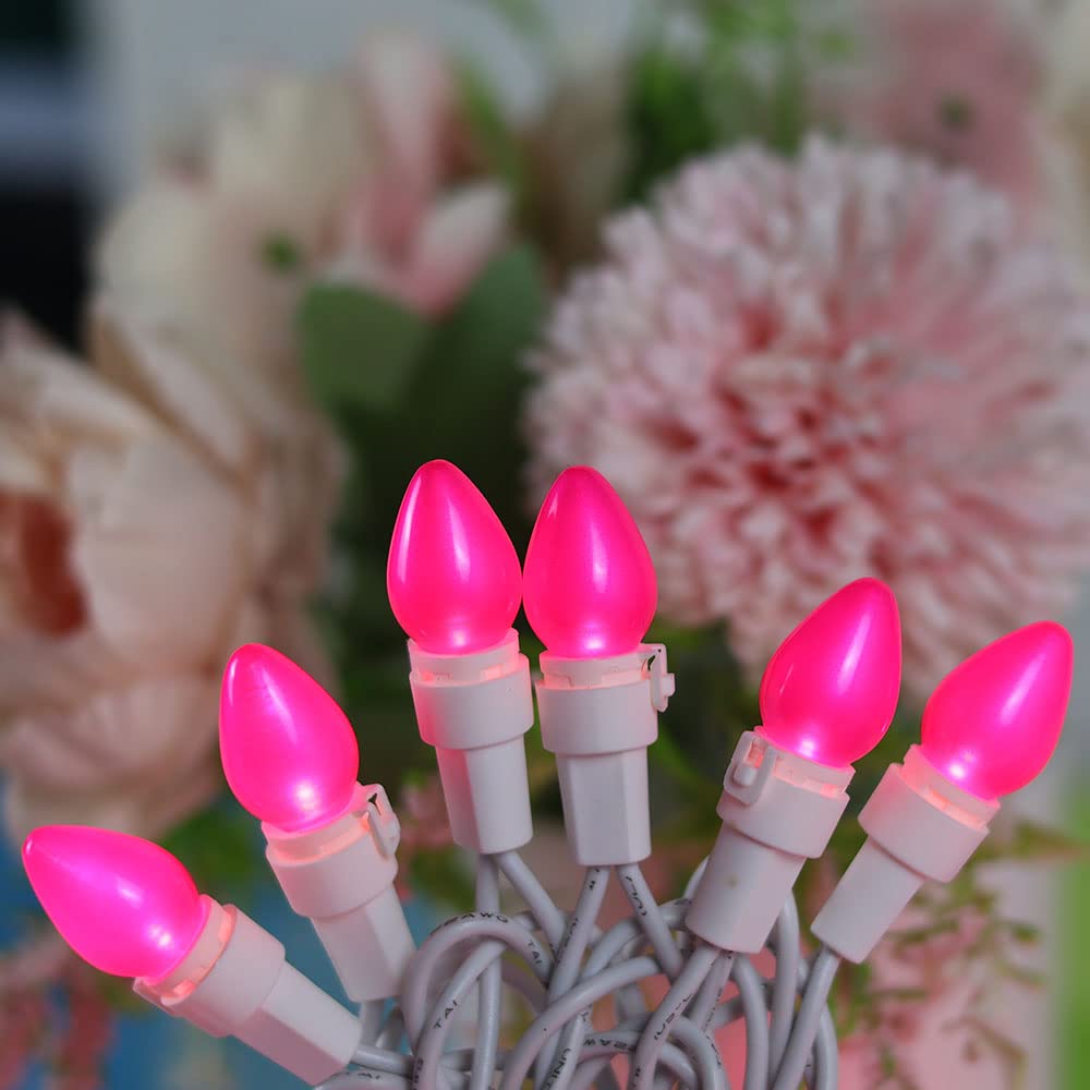 Novrose Christmas Pink Mini String Lights-50 Count 13 Feet Detachable Led Glass C3 Bulb Waterproof Fairy Lights Plug In For Indo