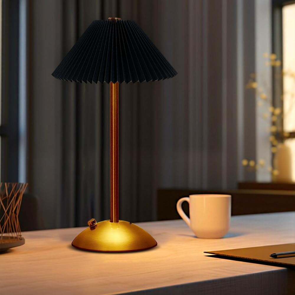 EJFOIEJ Portable LED Table Lamp, Touch Sensor, 3 Color Modes, Rechargeable, Metal, Black, Model C34bz-02