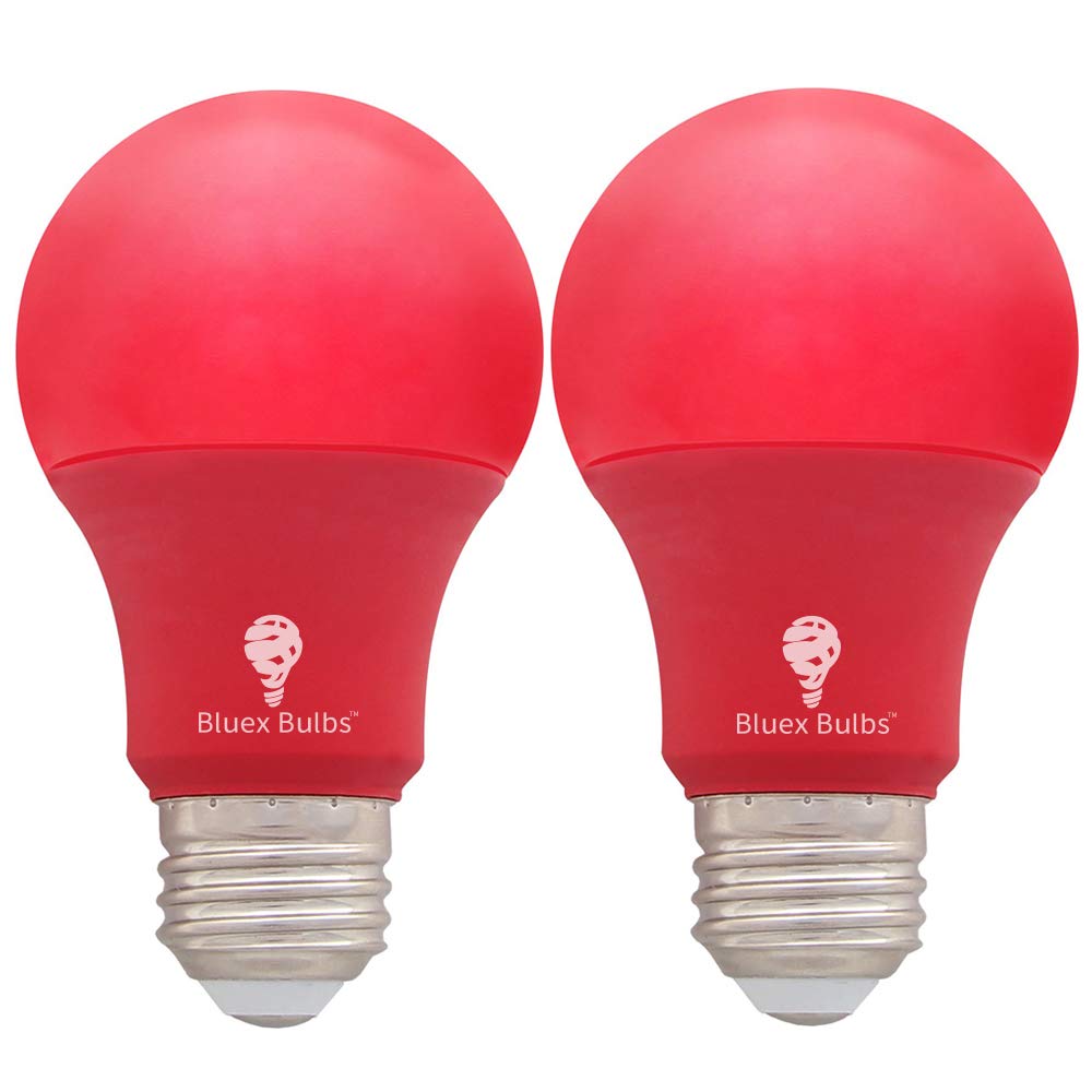Bluex Bulbs 2 Pack Bluex Led A19 Red Light Bulb - 9W (60Watt Equivalent) - E26 Base Red Led Lights, Party Decoration, Porch, Hom