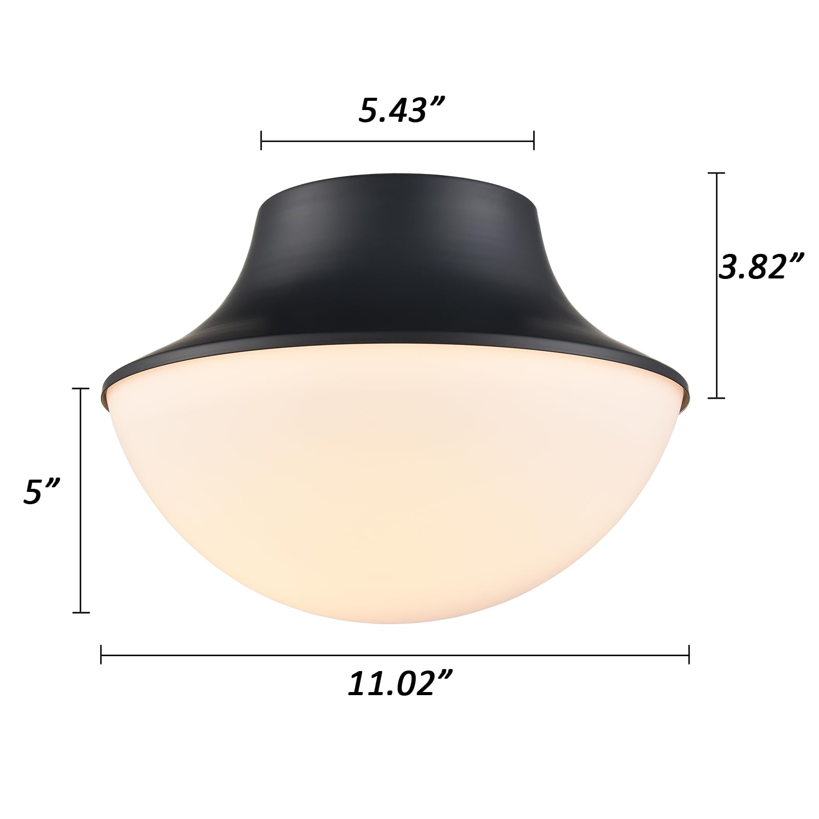 Tengiants Modern Matte Black Semi Flush Mount Ceiling Light Fixture Industrial Metal Round Bowl Shape Milk Glass Light Fixture C