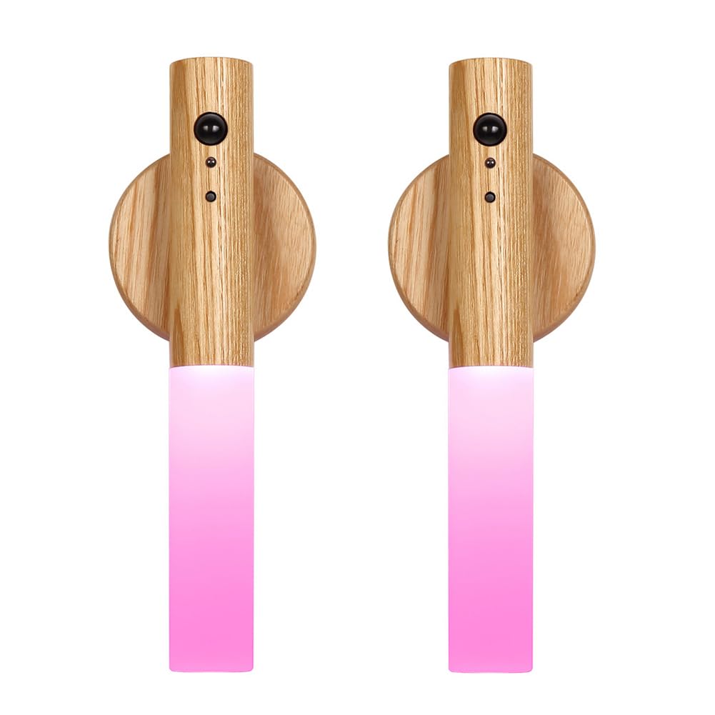 LANDGOO RGB Motion Sensor Night Light, Color Changing Atmosphere Lamp, Battery Powered Rechargeable LED Wood Wall Sconce for Hom