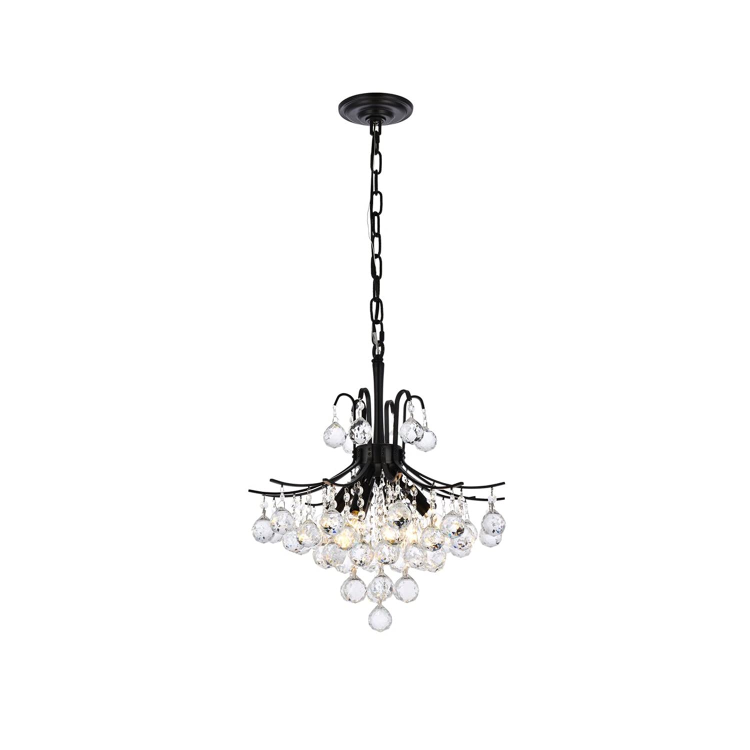 Elegant Lighting 16&quot; Black Metal And Crystal Pendant Light Fixture