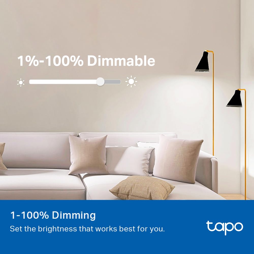 Tapo Smart Light Bulbs - Dimmable A60/E27, 800LM, 4000K Daylight, 4 Pack, WiFi, Compatible with Alexa & Google Home