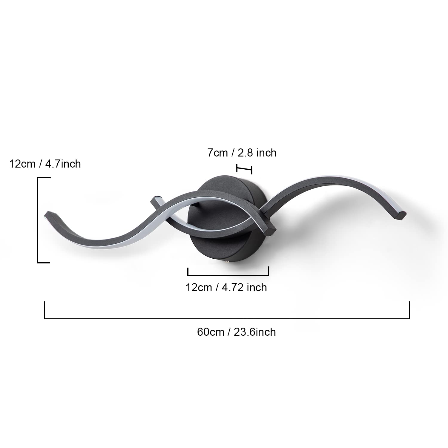 Edislive 24" Modern Wave Led Vanity Light, Dimmable Black Aluminum Wall Sconce For Bathroom