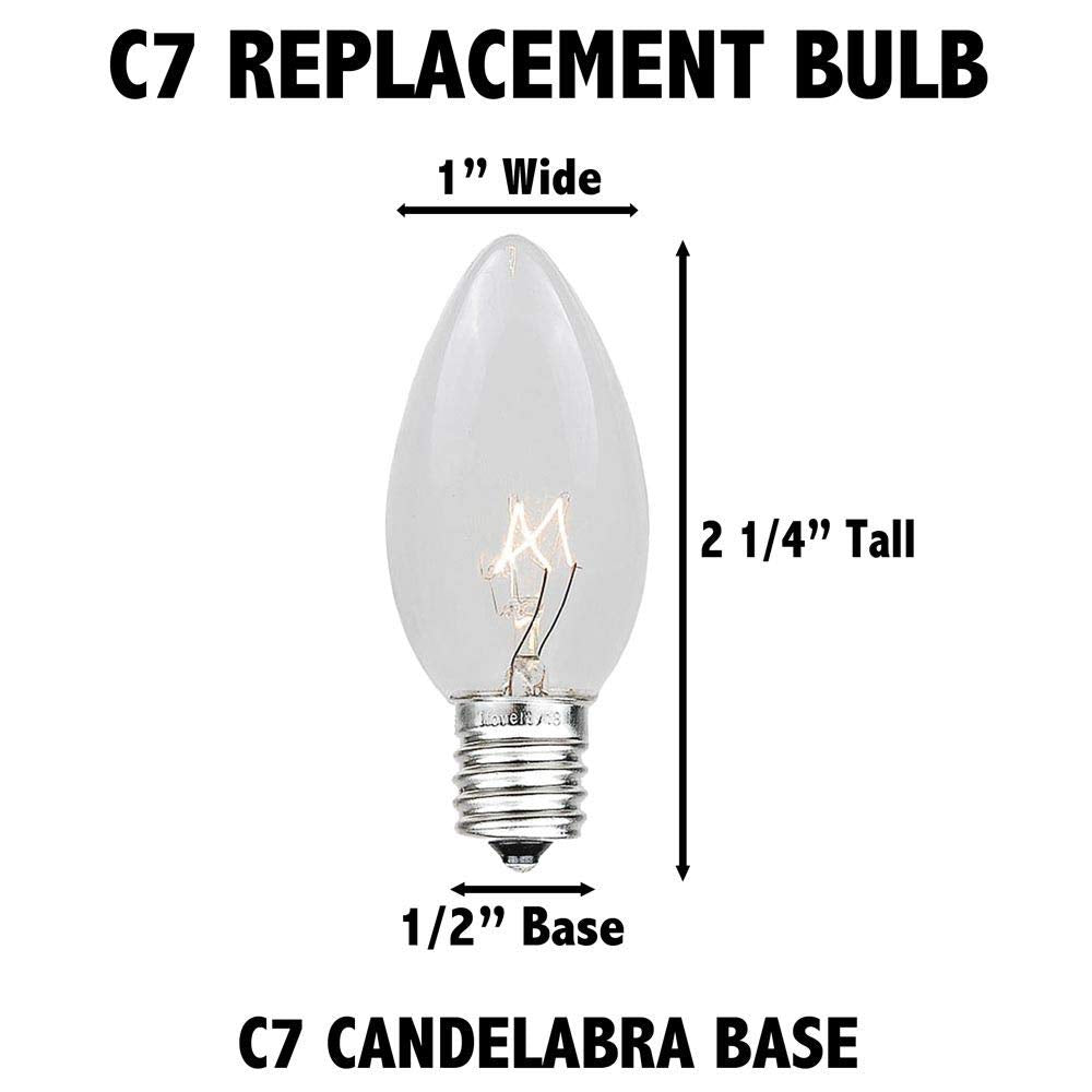 Novelty Lights 5 Pack C7 Outdoor Christmas Replacement Bulbs, Red, C7/E12 Candelabra Base, 5 Watt
