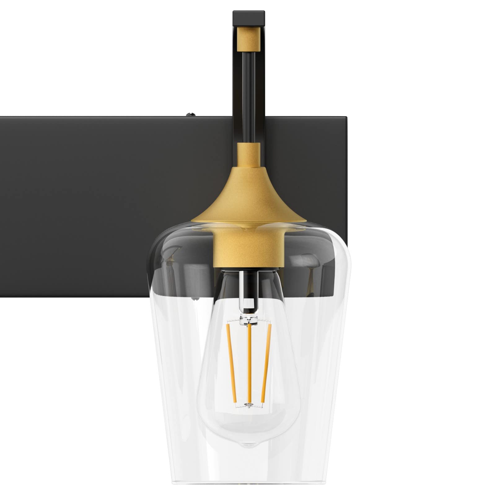 Ralbay Black/Gold Vanity Light Fixtures 3-Lights Industrial Black/Gold Bathroom Vanity Light With Clear Glass Vintage Edison Bathroom Wall Lighting Fixtures