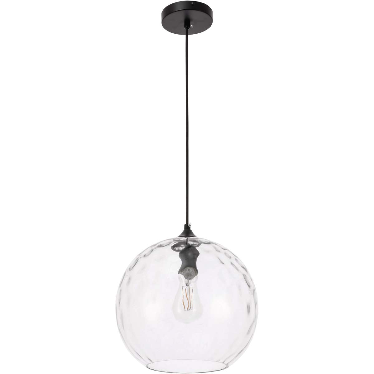 Living District Gibson 1-Light Metal and Glass Pendant in Black and Clear Finish