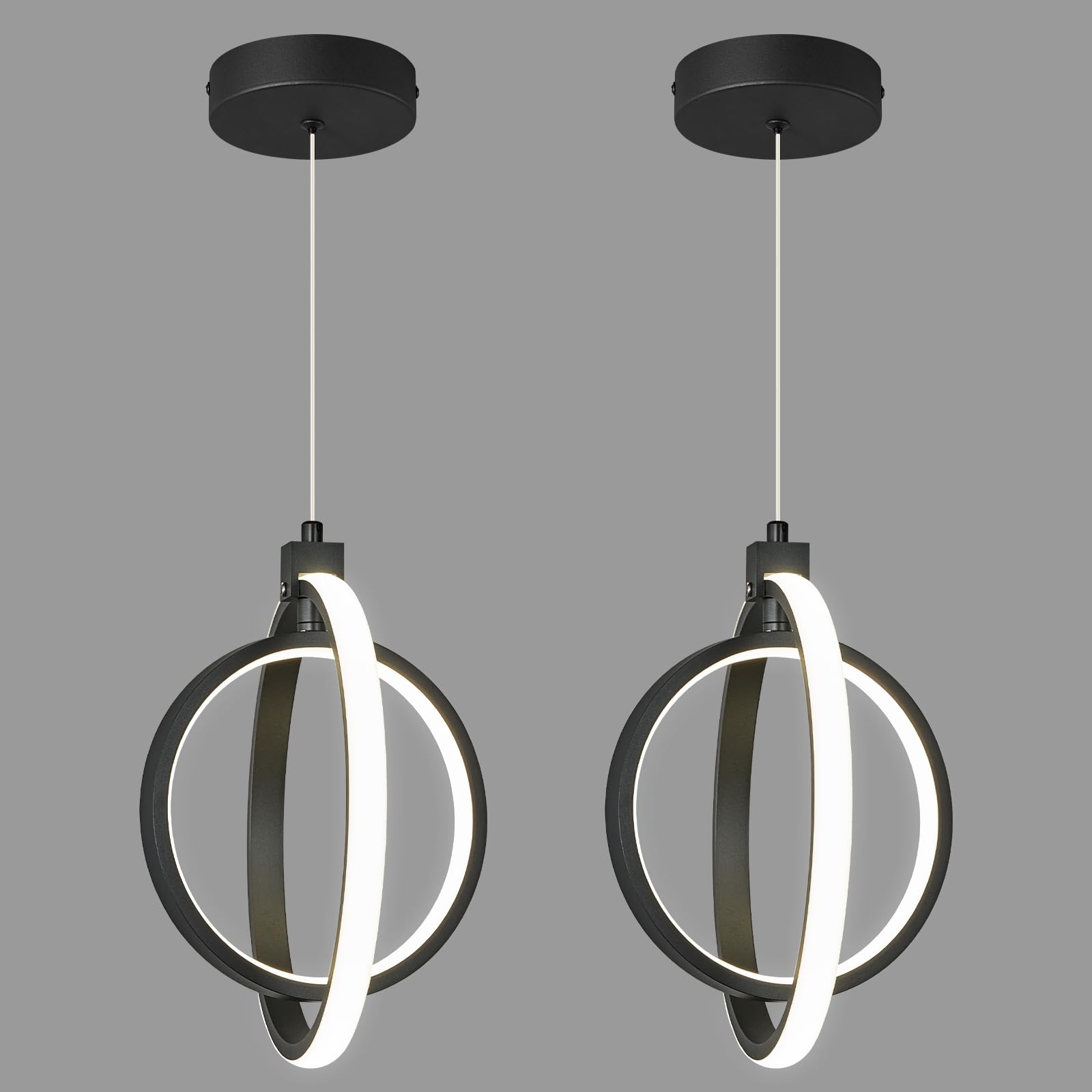 Bnhhlz Modern Led Chandelier Black Ring Pendant Light Fixtures 4000K Dimmable Height Adjustable Pendant Lighting For Dining Room Kitchen Island Bedroom Living Room Foyer(2-Pack)