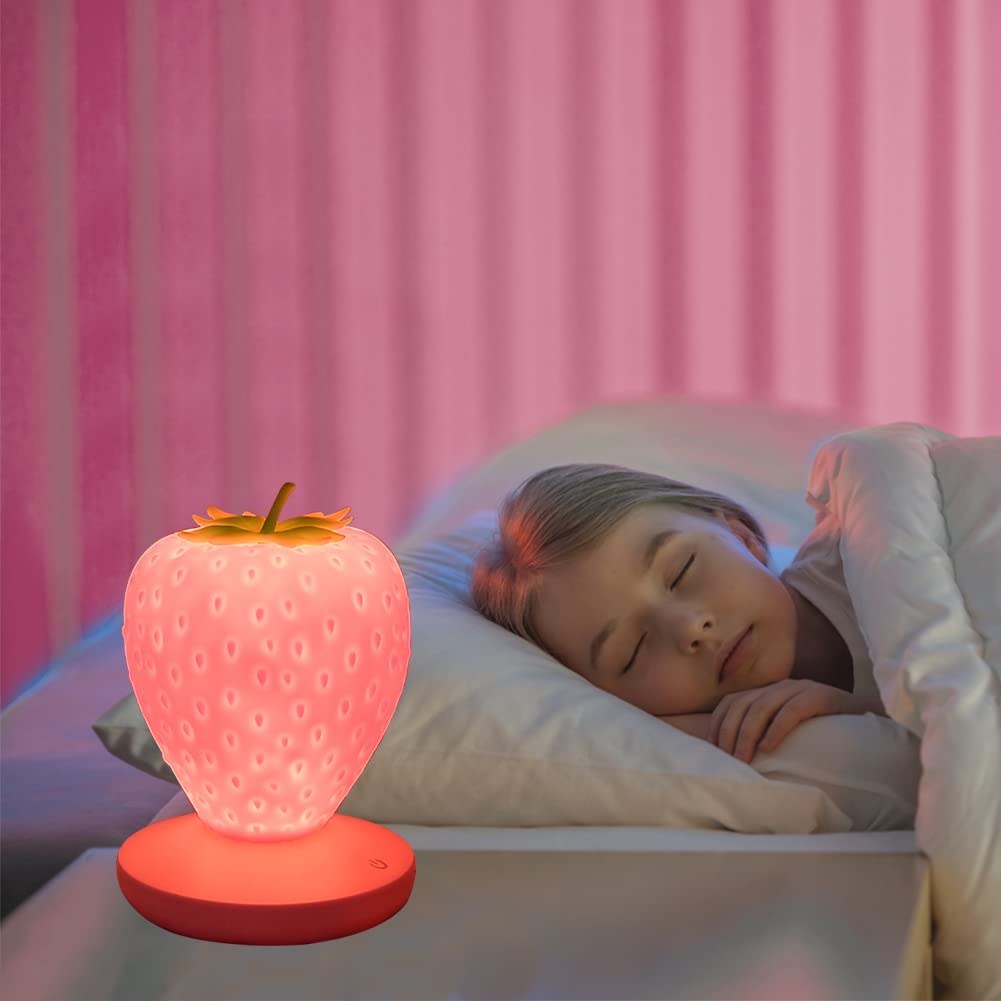 LVOERTUIG Strawberry Night Light - Silicone LED Lamp, Color Changing, Touch Control, Pink, Free Size, Model 16076731057347