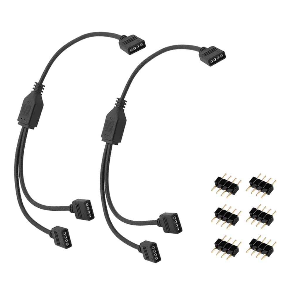GRZWAYS 2-Pack Black 4 Pins LED Splitter Cable LED Strip Connector 2 Way Splitter Y Splitter for One to Two RGB LED Strip Suitab
