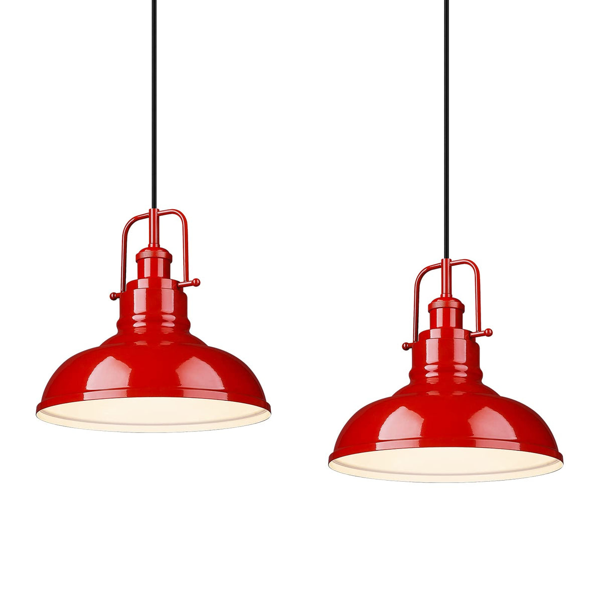 Zeyu 2 Pack Modern Pendant Lights, 11-Inch Kitchen Light Fixtures With Metal Dome Lampshade, Red Finish, 016-1-2Pk Red