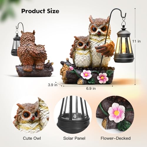 Json Garden Owls Statue - Solar LED Lantern, Small Resin Figurine, OWL Color, Model JS-002, Perfect for Mother's Day Outdoor Decor