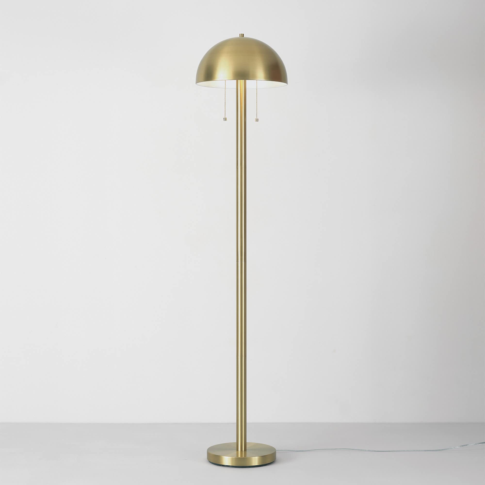 Globe Electric 65786 Haydel 60'' 2-Light Floor Lamp, Matte Brass, Double On/Off Pull Chain, Bulb Not Included