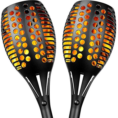Sunlitec Solar Lights, Waterproof Flickering Flames Torches, Dusk to Dawn Auto On/Off, Black, 2 Pack, Model W8-XNXG-BG1F