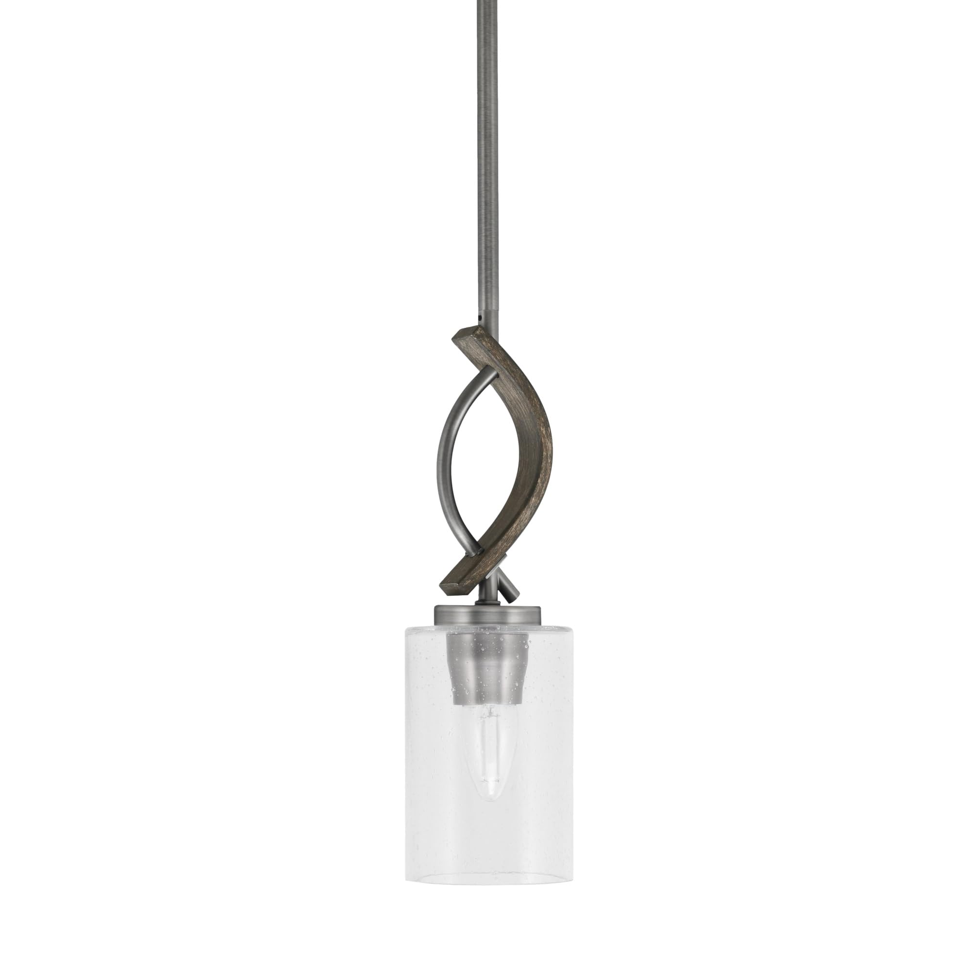 Toltec Lighting Monterey Stem Hung Mini Pendant - Graphite & Distressed Wood-Look Metal Finish, 4in Clear Bubble Glass
