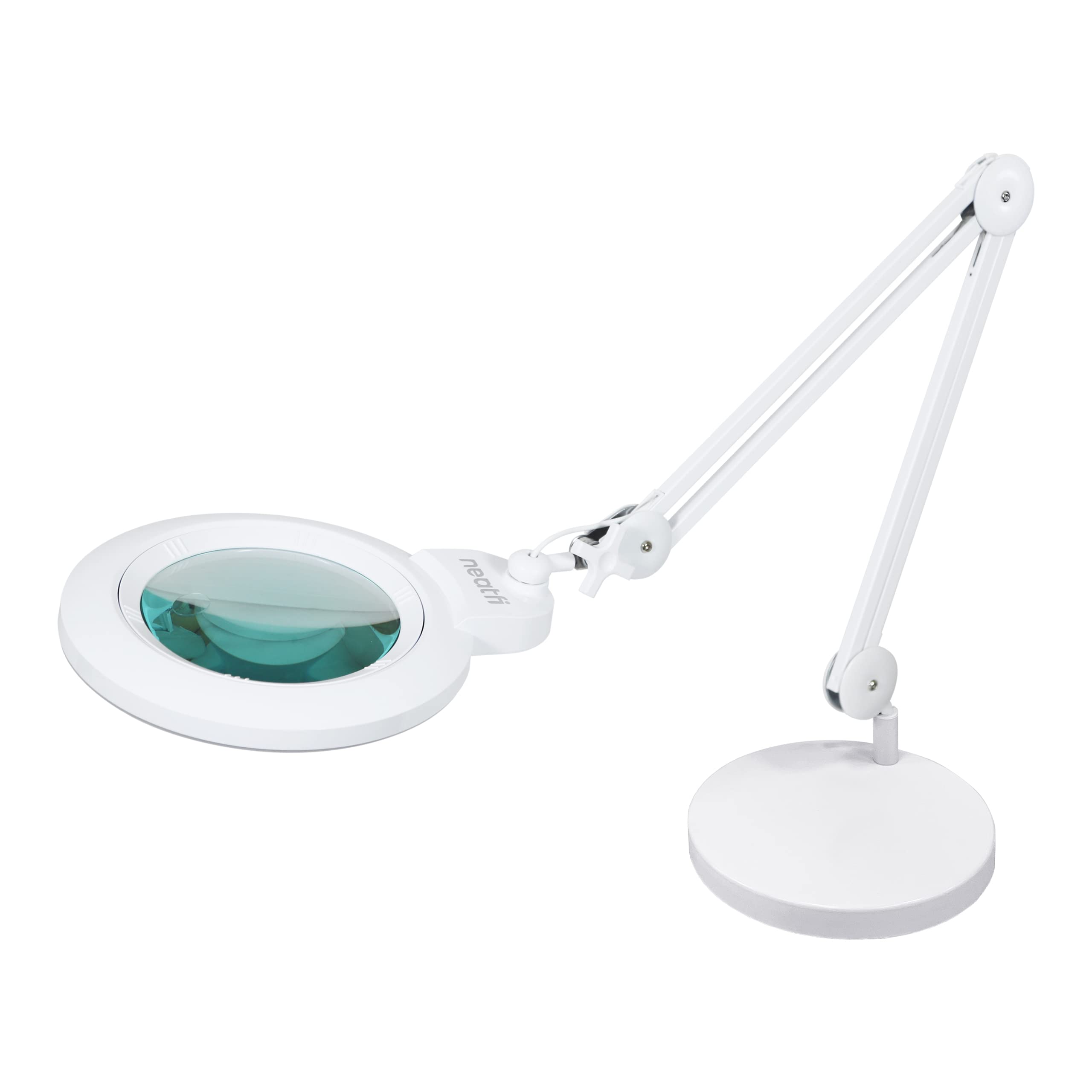 Neatfi XL Bifocal LED Magnifying Lamp 7-Inch Lens 5D/20D Magnification Adjustable Arm White with Base